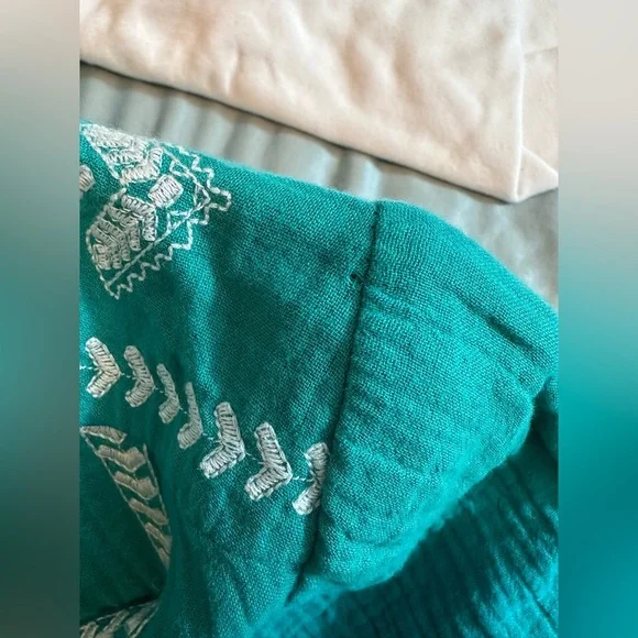 SOFT Surroundings Tropical Green JOLIE EMBROIDERED Cotton MIDI Dress PXL #1619 - Picture 10 of 12